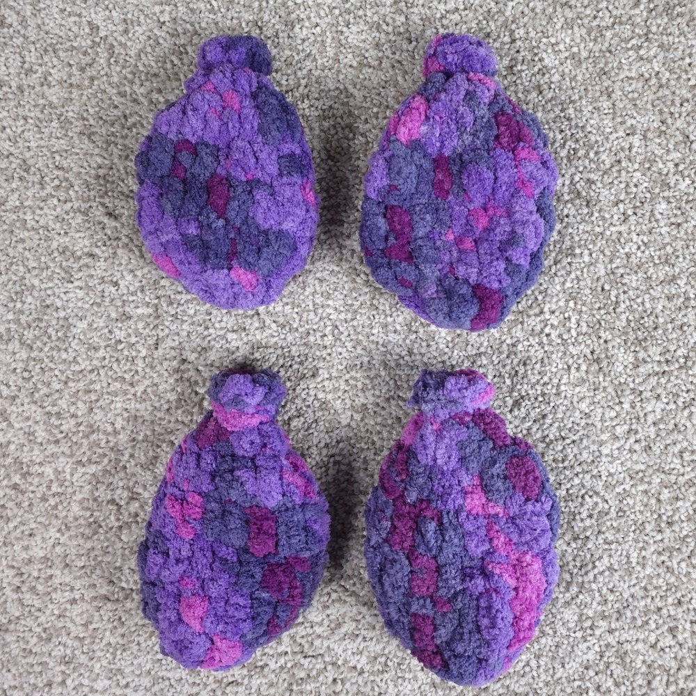 Handmade‎ Reusable Crochet Water Balloons Purple Variegated Chenille Set of 4